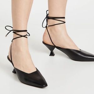Maria Luca Bendicta Black Leather Lace Up Low Mules Heels 40.5 10 10.5 Italy